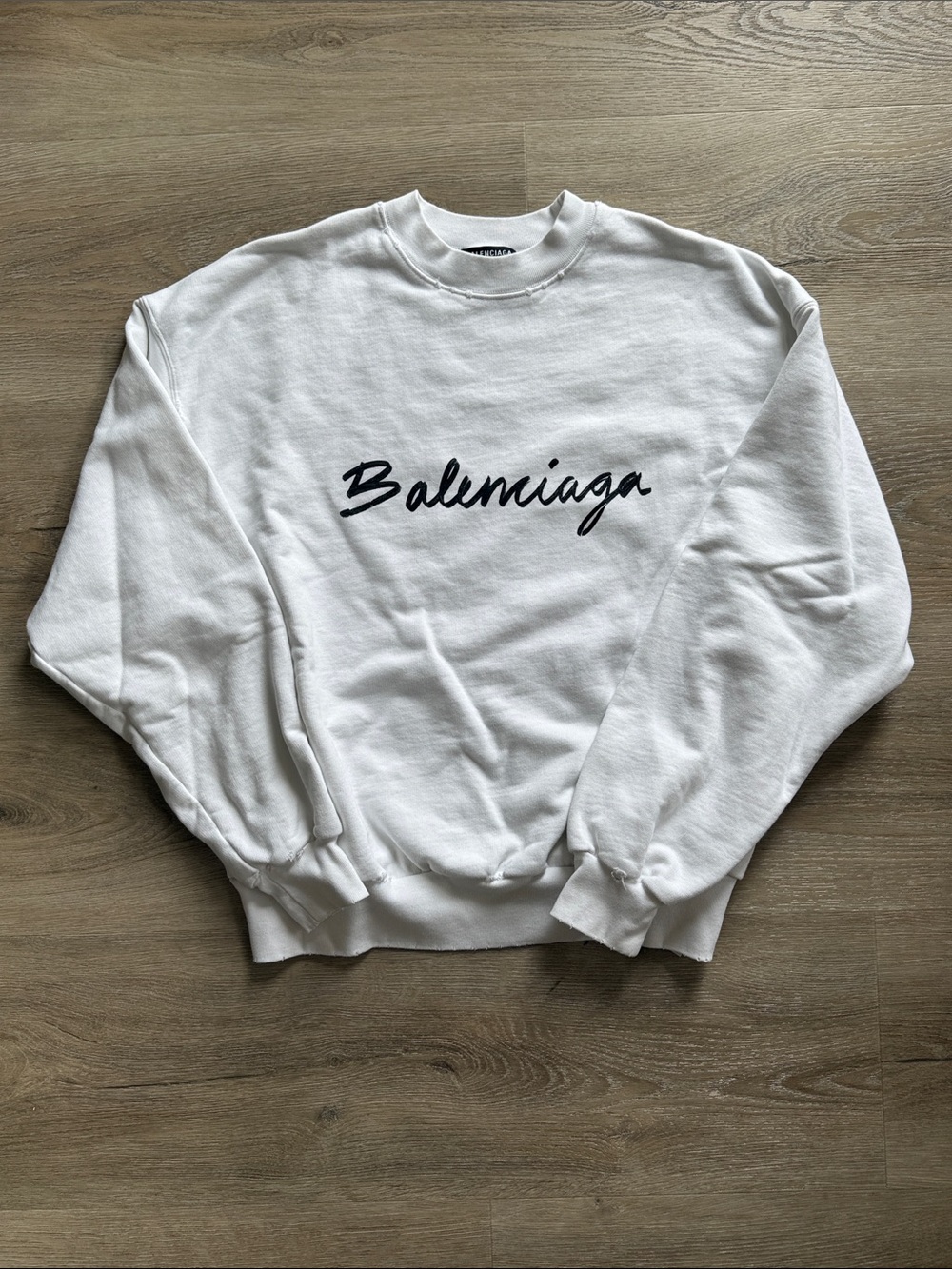Balenciaga White Crewneck with Black Script Logo